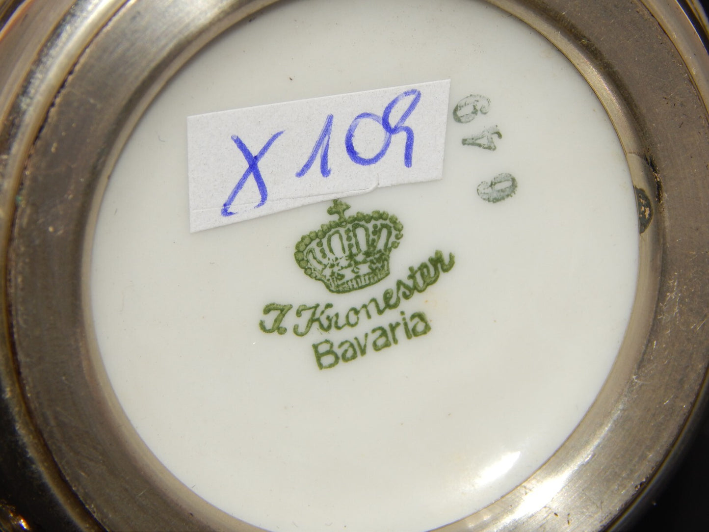 PREZIOSA TAZZINA PORCELLANA KRONESTER BAVARIA DIPINTA CON REGGITAZZA ARGENTO 800