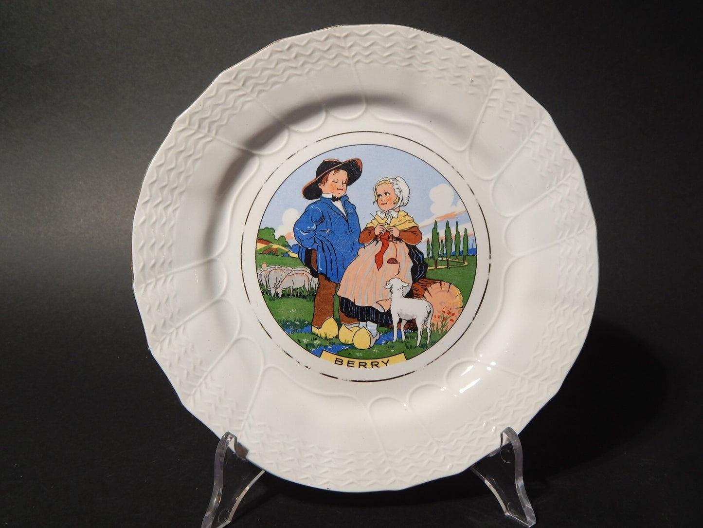 ANTICO PIATTO DECORATIVO CERAMICA SARREGUEMINES BERRY PRIMA META' 900