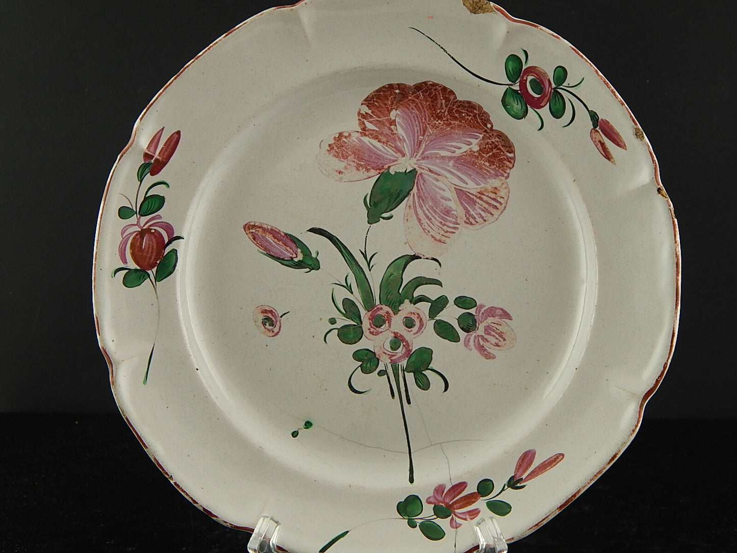 ANTICO 800 PIATTO CERAMICA MAIOLICA FIORI DIPINTI POLICROMI COLLEZIONE #6935