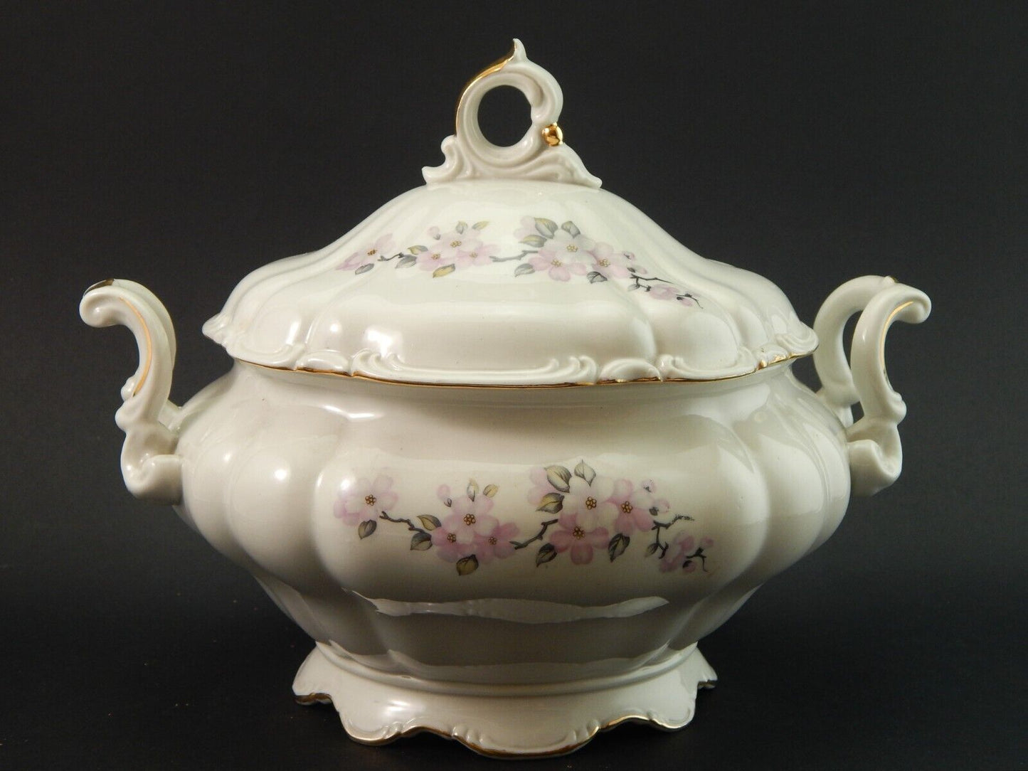 VINTAGE ROCAILLE ZUPPIERA CENTROTAVOLA DURKEN WALLDORF CERAMICA FIORE DI PESCO