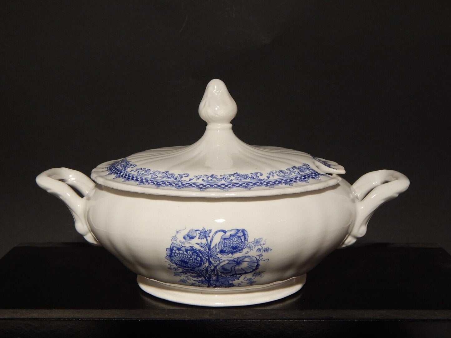 VINTAGE ZUPPIERA LEGUMIERA CERAMICA S.C.I. LAVENO DIAMONDSTONE BIANCO BLU