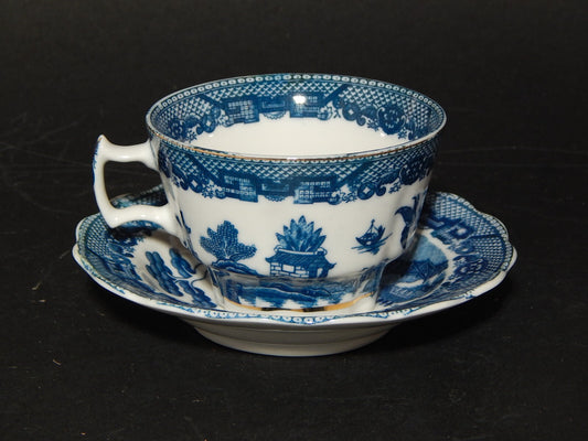 VINTAGE TAZZA DA TE' INGLESE CERAMICA POTTERY DECORO WILLOW BIANCO BLU