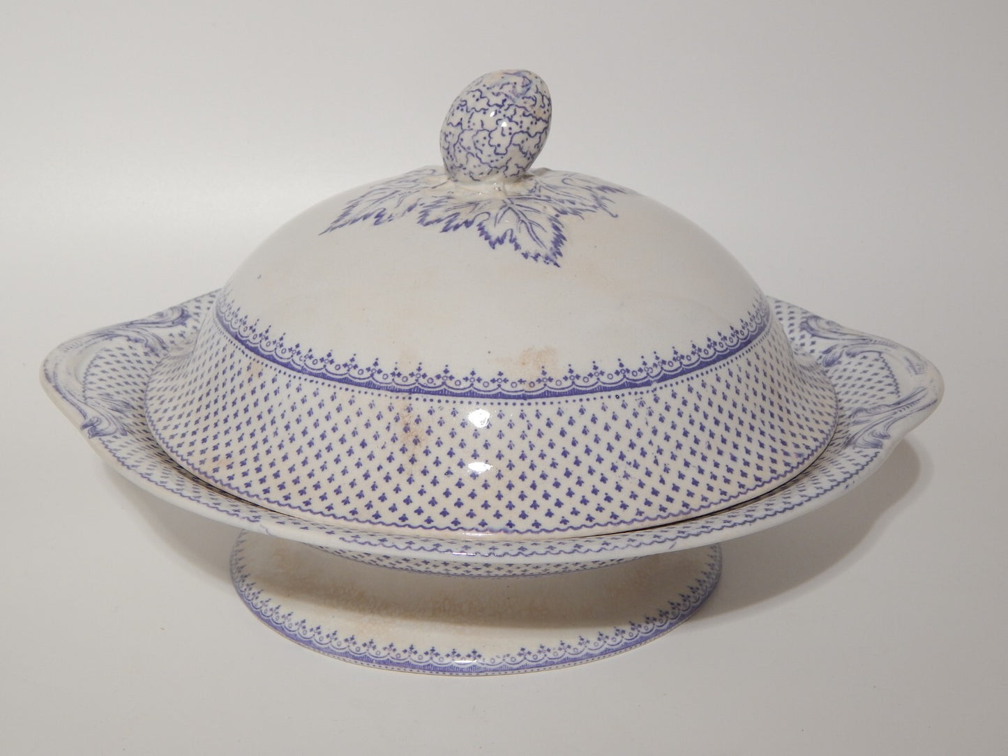 ANTICA LEGUMIERA CENTROTAVOLA CERAMICA INGLESE PRIMAVESI ERMINE BORDER VIOLA ##