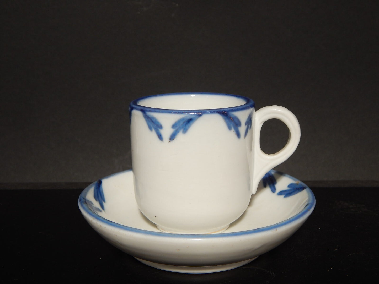 PROBABILE GINORI DOCCIA ANTICA RARA TAZZA PORCELLANA DOPPIO SPESSORE BIANCA BLU