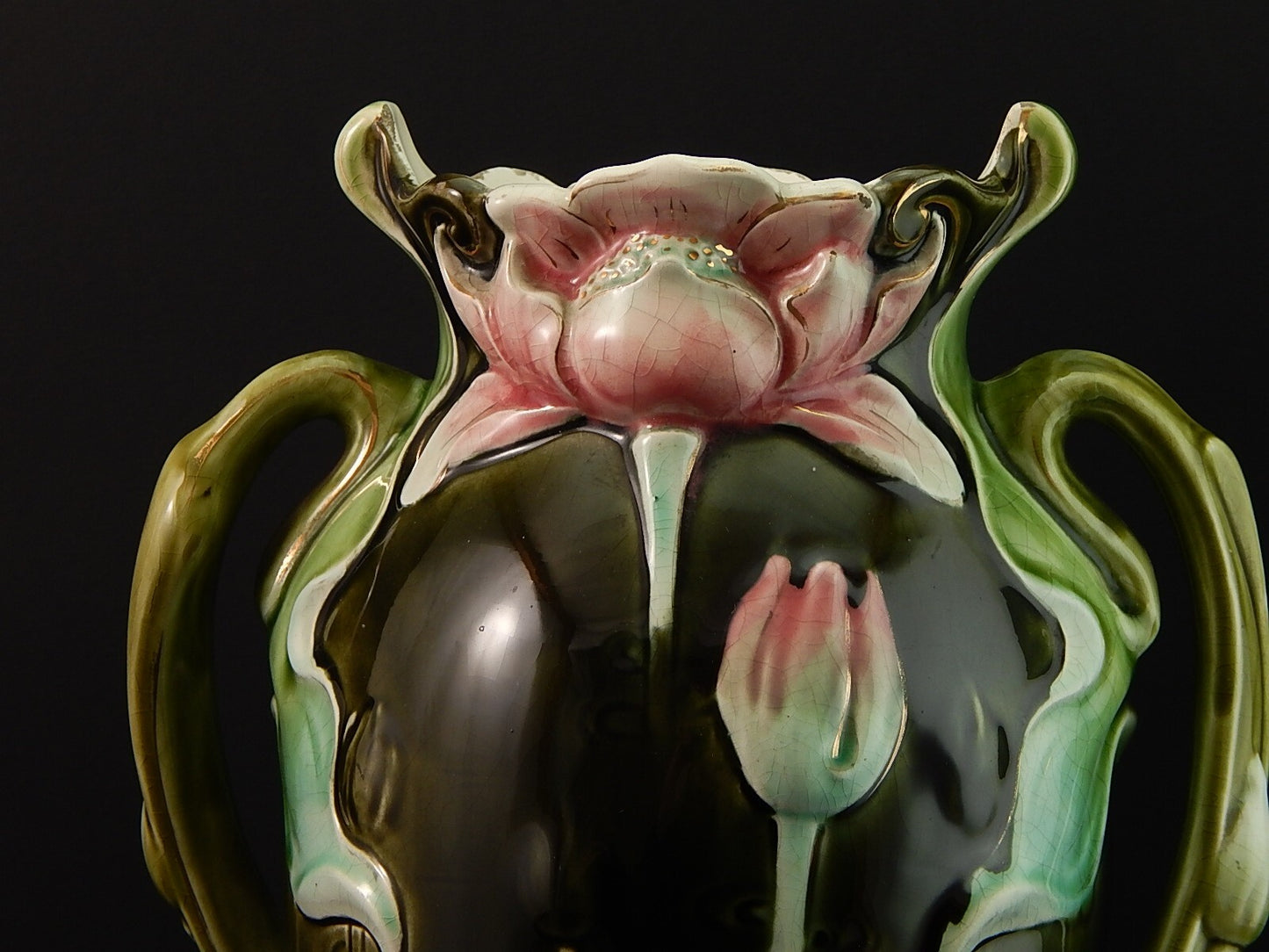 ANTICO RARO PREZIOSO ART NOUVEAU VASO BARBOTINE CERAMICA GUSTAVE DE BRUYN LILLE