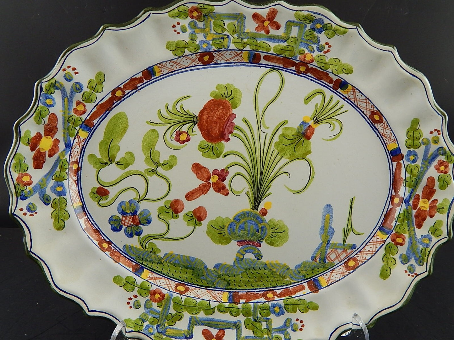 VINTAGE VASSOIO AL GAROFANO CERAMICA MAIOLICA MORELLI FAENZA HANDMADE ITALY #