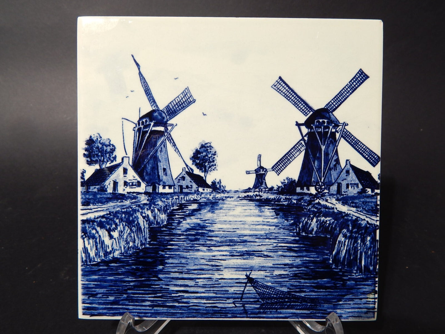 VINTAGE AUTENTICA PIASTRELLA MATTONELLA PORCELLANA DI DELFTS BLAUW BIANCO BLU #