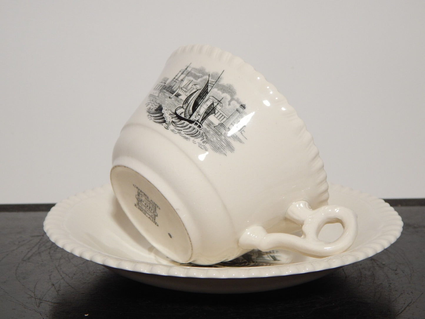 ANTICO RARO SERVIZIO TE' INGLESE SEMI PORCELLANA COPELAND SPODE PAESAGGIO MARINO