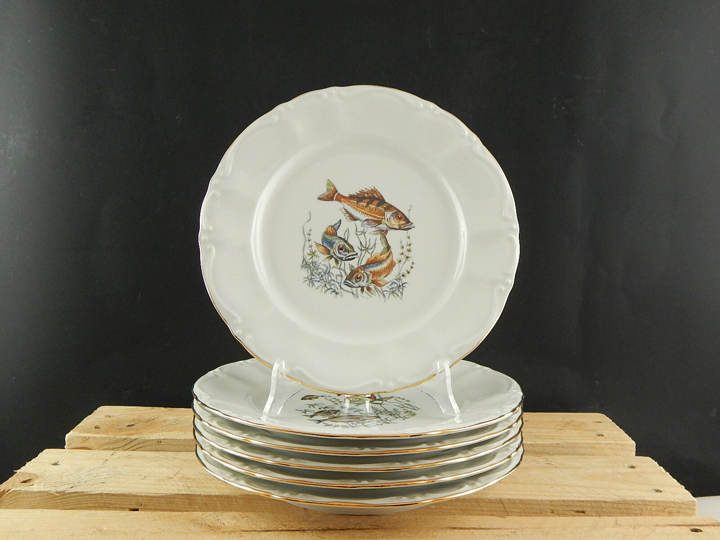 VINTAGE ROCAILLE SERVIZIO 6 PIATTI ROYAL TOGNANA PORCELLANA D’ITALIA PESCI