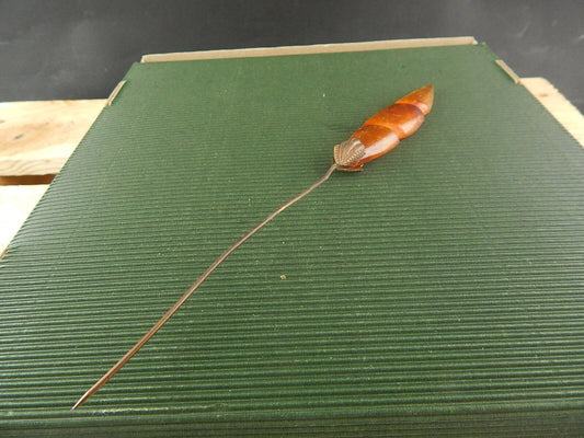 ACCESSORI ABBIGLIAMENTO ART DECO ANTICO SPILLONE CAPPELLO SIMIL AMBRA