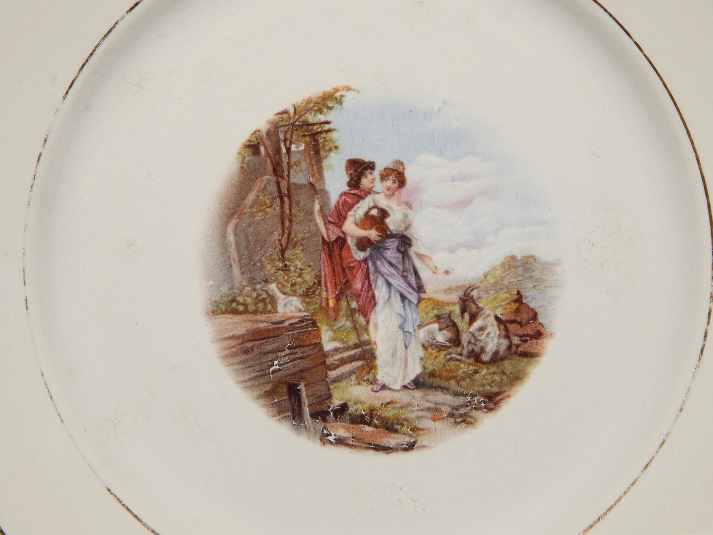 ANTICO PIATTO CERAMICA RICHARD MILANO DECORO SCENA BUCOLICA PRIMO 900