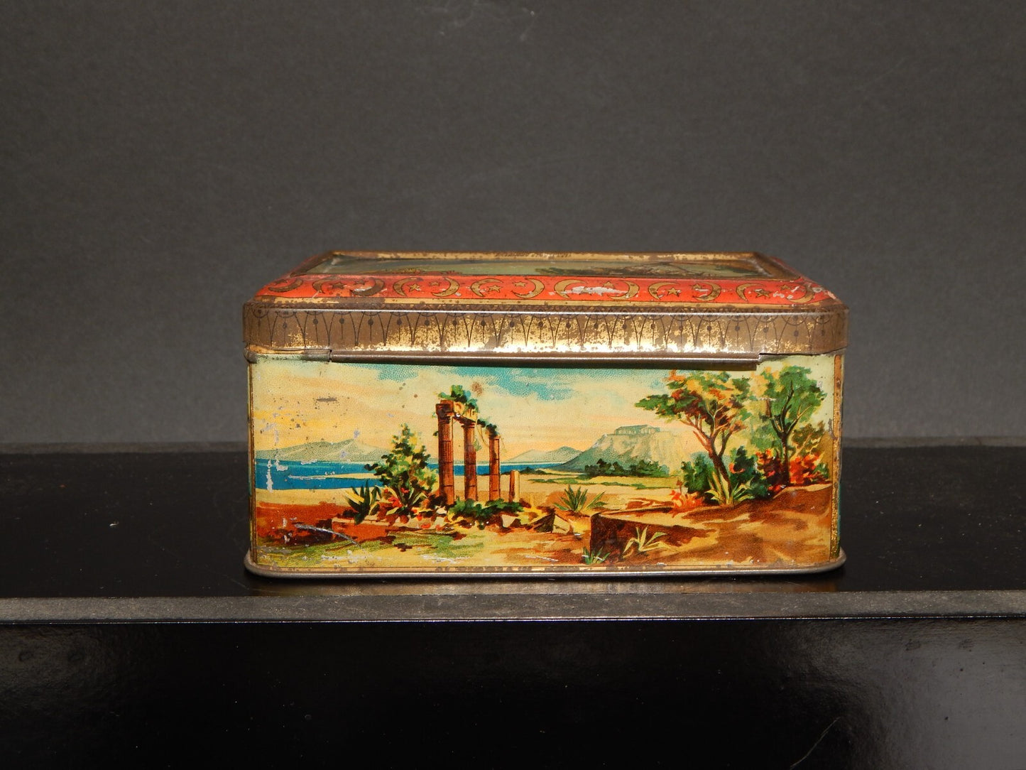 COLLEZIONE ANTICA SCATOLA COFANETTO DI LATTA OLIBET BISCUITS GOLFO DI NAPOLI