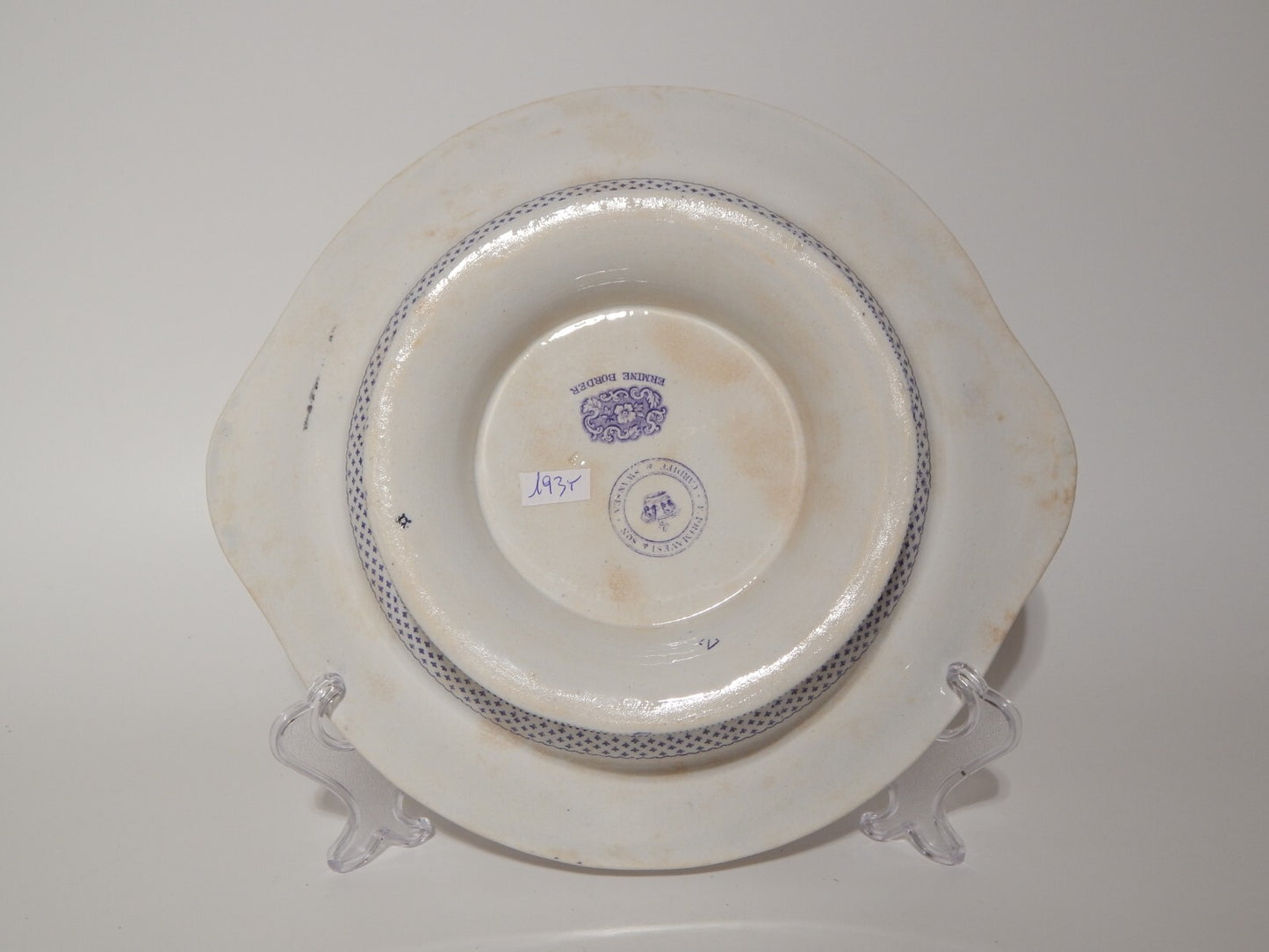 ANTICA LEGUMIERA CENTROTAVOLA CERAMICA INGLESE PRIMAVESI ERMINE BORDER VIOLA