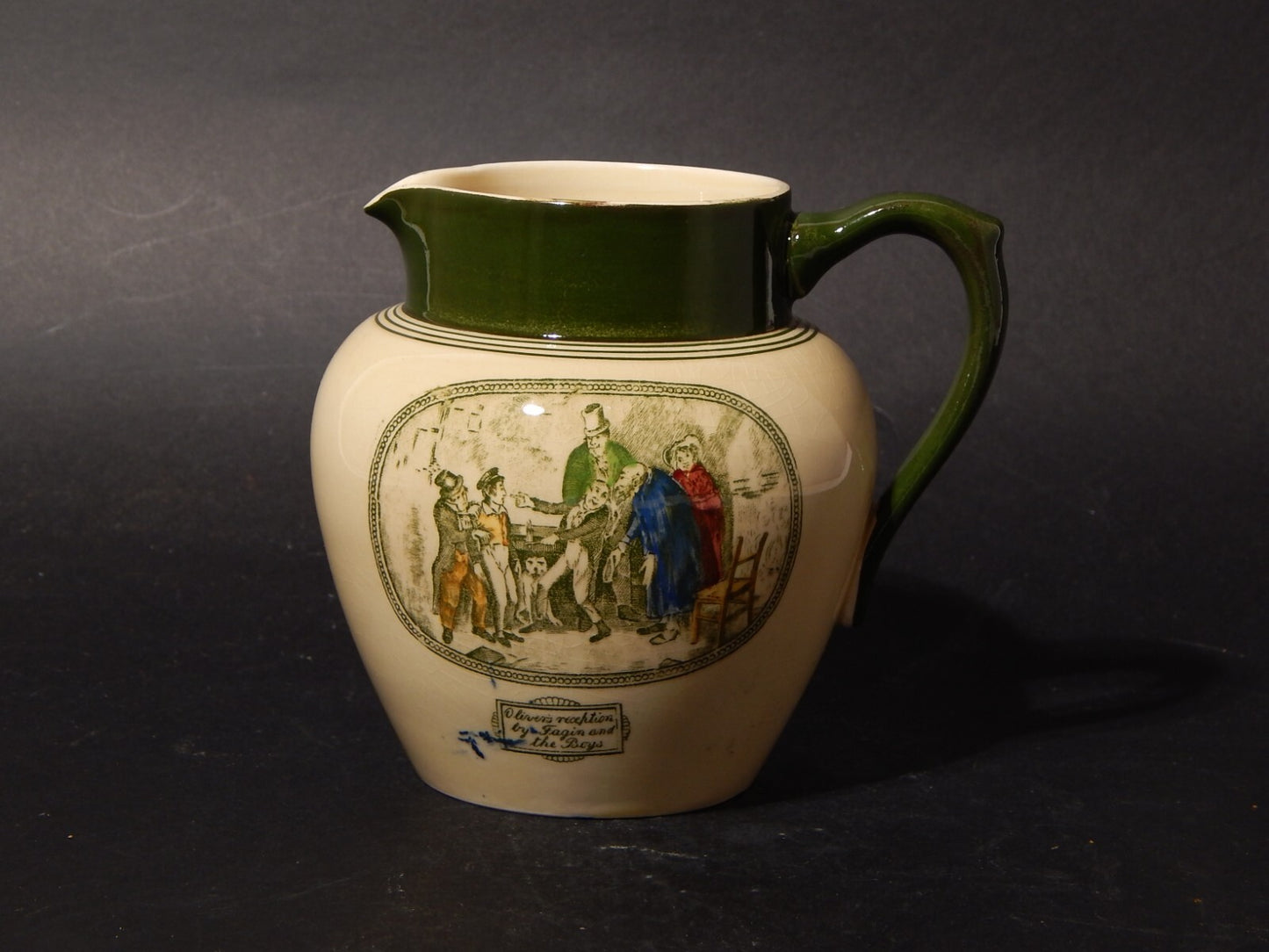 ANTICA BROCCA CARAFFA CERAMICA INGLESE ADAMS TUNSTALL ILLUSTRAZIONI DA DICKENS