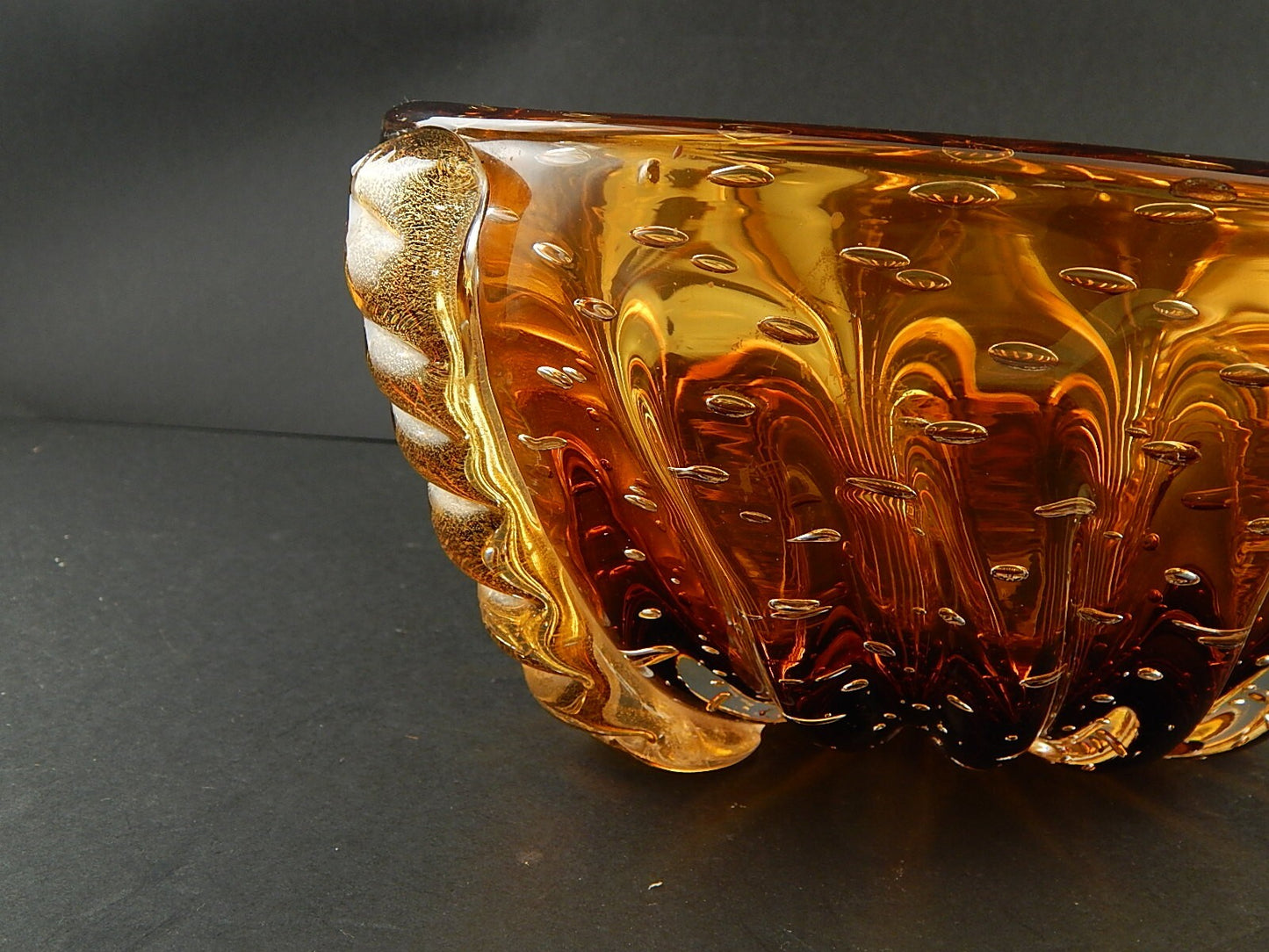 PREZIOSO RARO ART DECO CENTROTAVOLA VASCA VETRO SOFFIATO FIRMATO TOSO MURANO