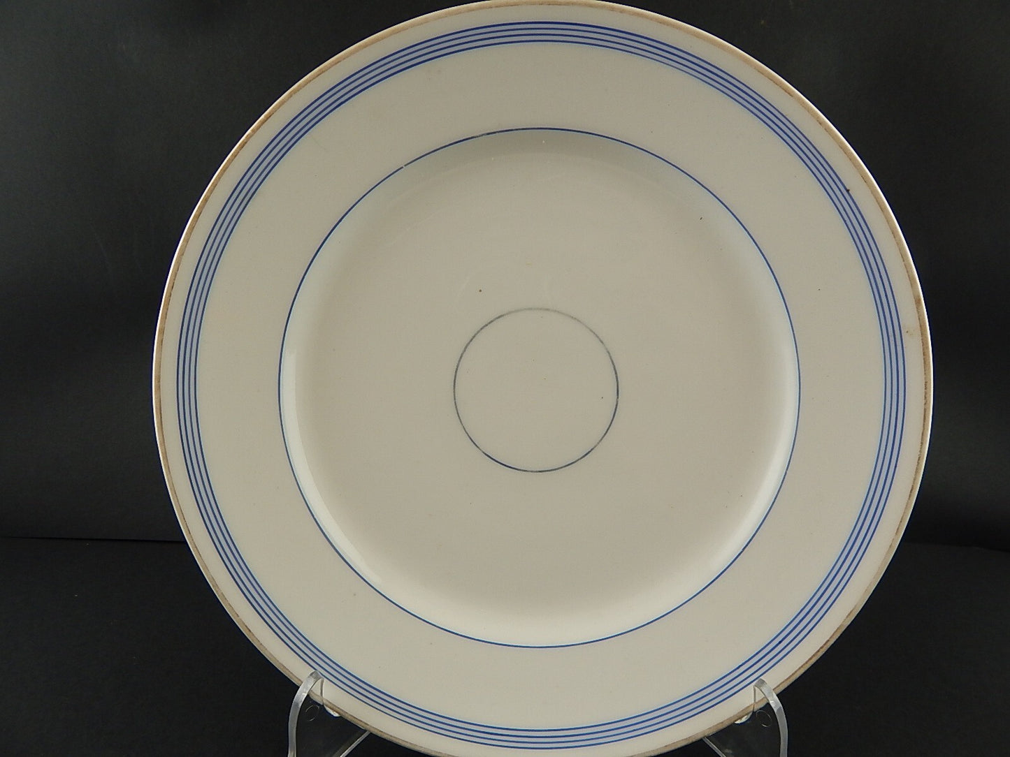 ANTICO PIATTO VASSOIO ROTONDO PORCELLANA PARIGI BIANCA BLU ORO NAPOLEONE III