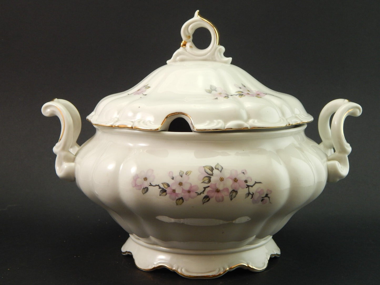 VINTAGE ROCAILLE ZUPPIERA CENTROTAVOLA DURKEN WALLDORF CERAMICA FIORE DI PESCO