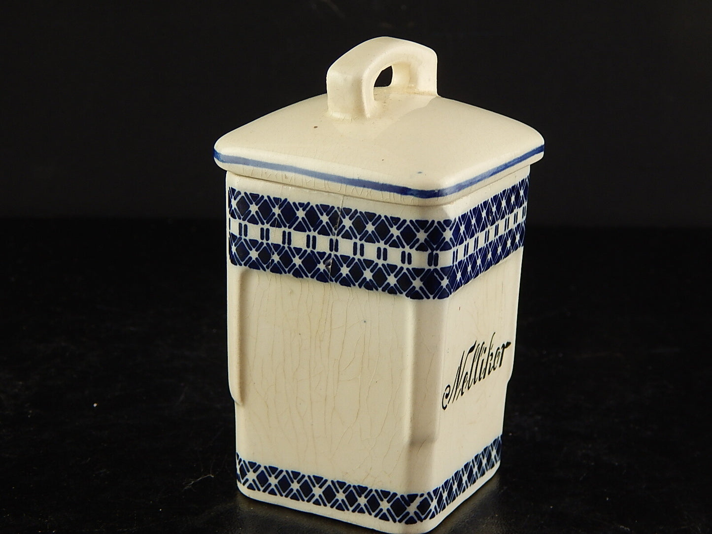 ANTICO BARATTOLO SPEZIE CERAMICA CUCINA ART DECO PRIMO 900 BIANCO BLU