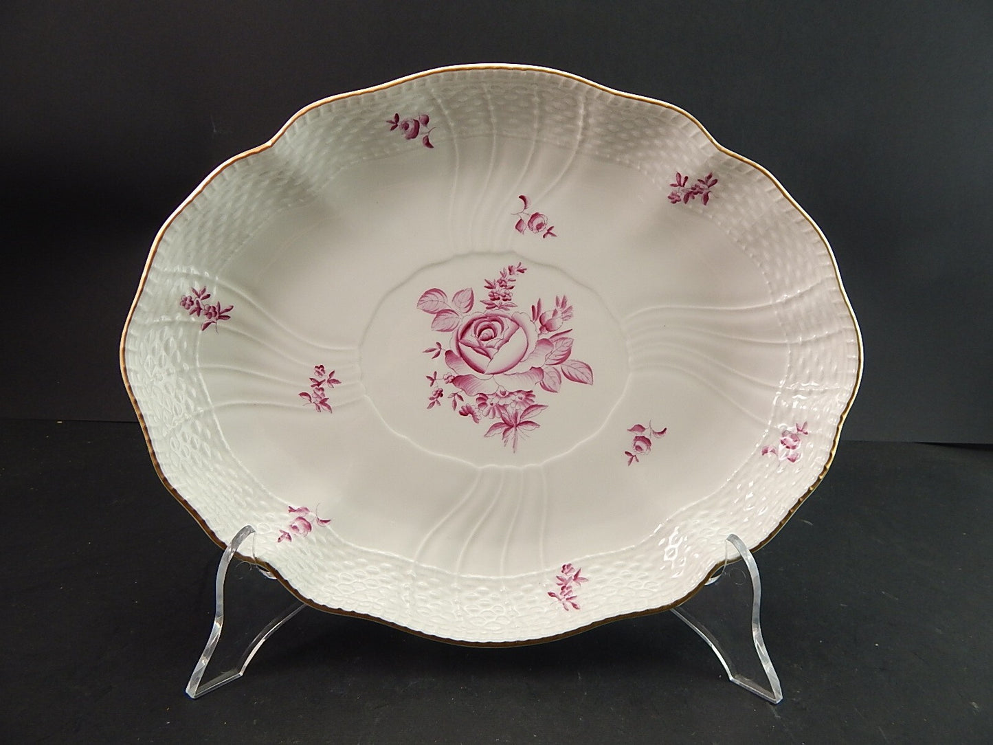 VASSOIO HEREND ANTICA ROSA DI VIENNA HUNGARY HANDPAINTED DIPINTO A MANO #1196