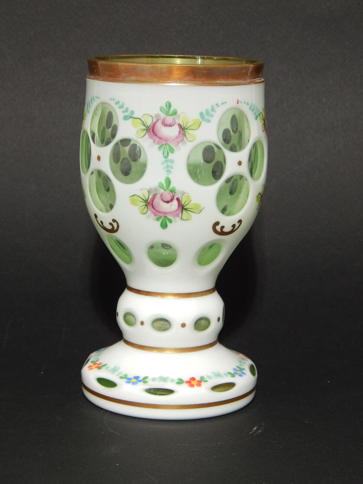 ANTICO PREZIOSO BICCHIERE BOCCALE CRISTALLO BOEMIA BIEDERMEIER INCAMICIATO