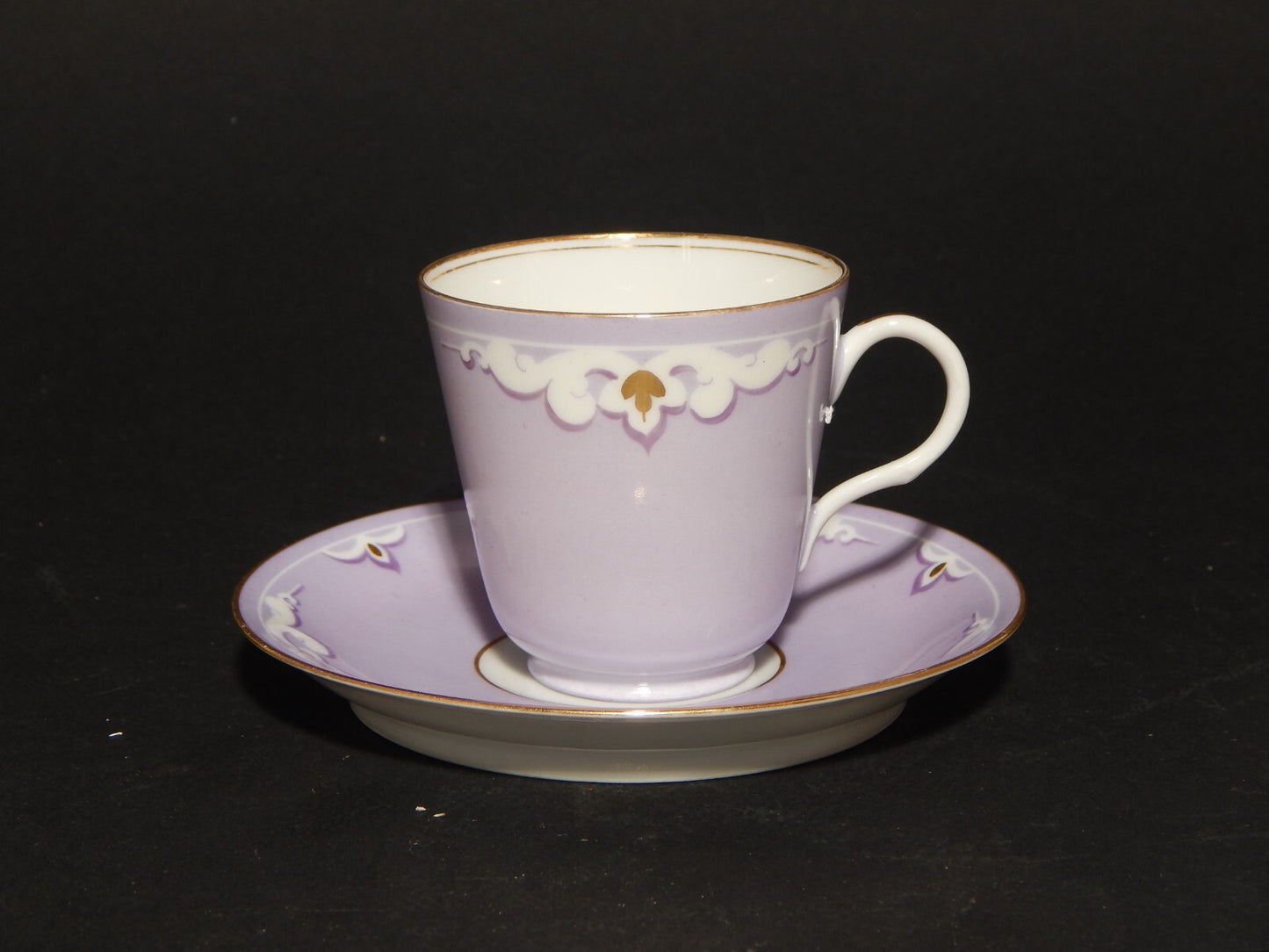 ANTICO RARO LIBERTY SERVIZIO 6 TAZZINE CAFFE' FINISSIMA PORCELLANA VIOLA LILLA