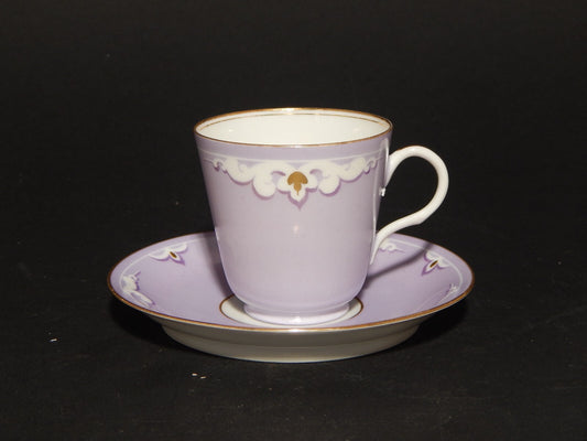 ANTICO RARO LIBERTY SERVIZIO 6 TAZZINE CAFFE' FINISSIMA PORCELLANA VIOLA LILLA