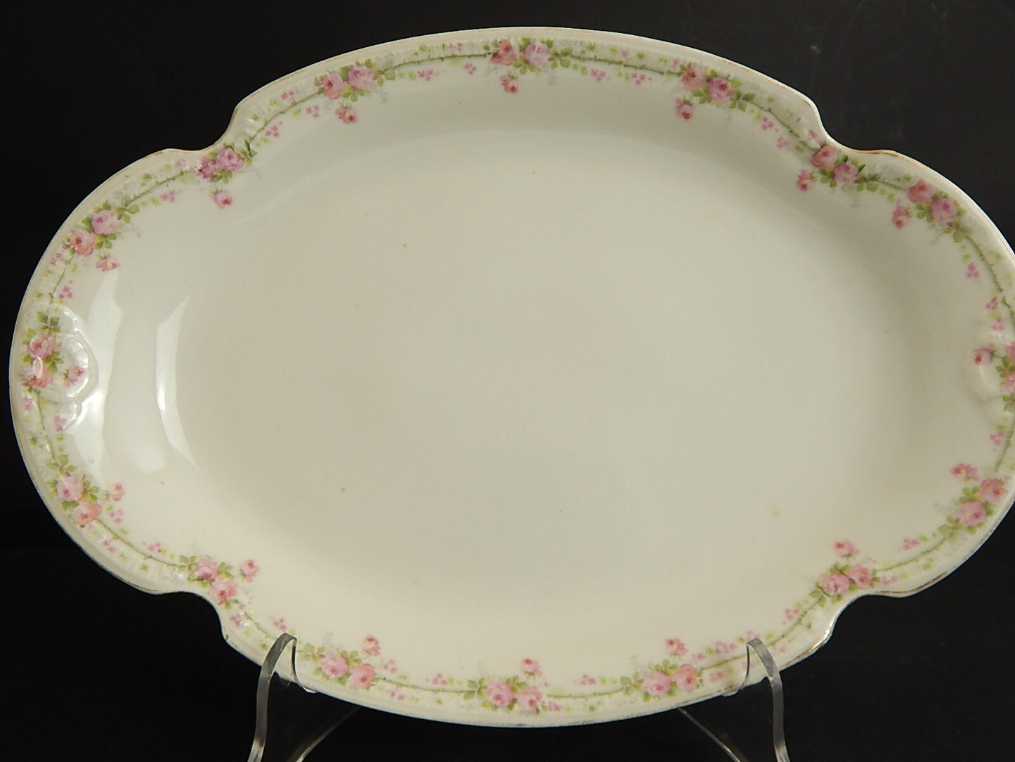 ANTICO VASSOIO PORCELLANA BIANCA GINORI LIBERTY GHIRLANDA DI ROSE NODI D'AMORE