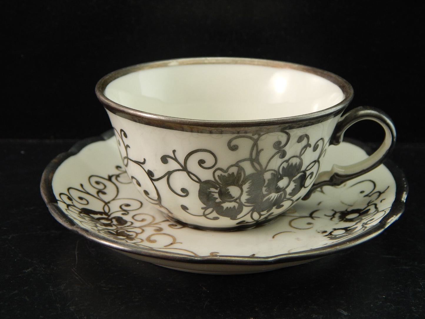 ANTICA TAZZINA CAFFE' PORCELLANA VERBANO LAVENO ART DECO DECORO ARGENTO #1461