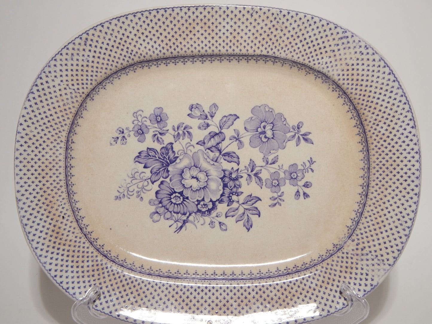 ANTICO VASSOIO CERAMICA STAFFORDSHIRE PRIMAVESI 1860 ERMINE BORDER VIOLA ##