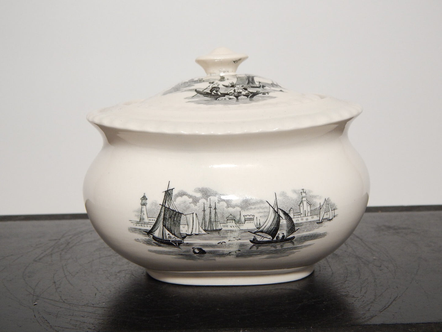 ANTICO SERVIZIO CAFFE' INGLESE SEMI PORCELLANA COPELAND SPODE PAESAGGIO MARINO