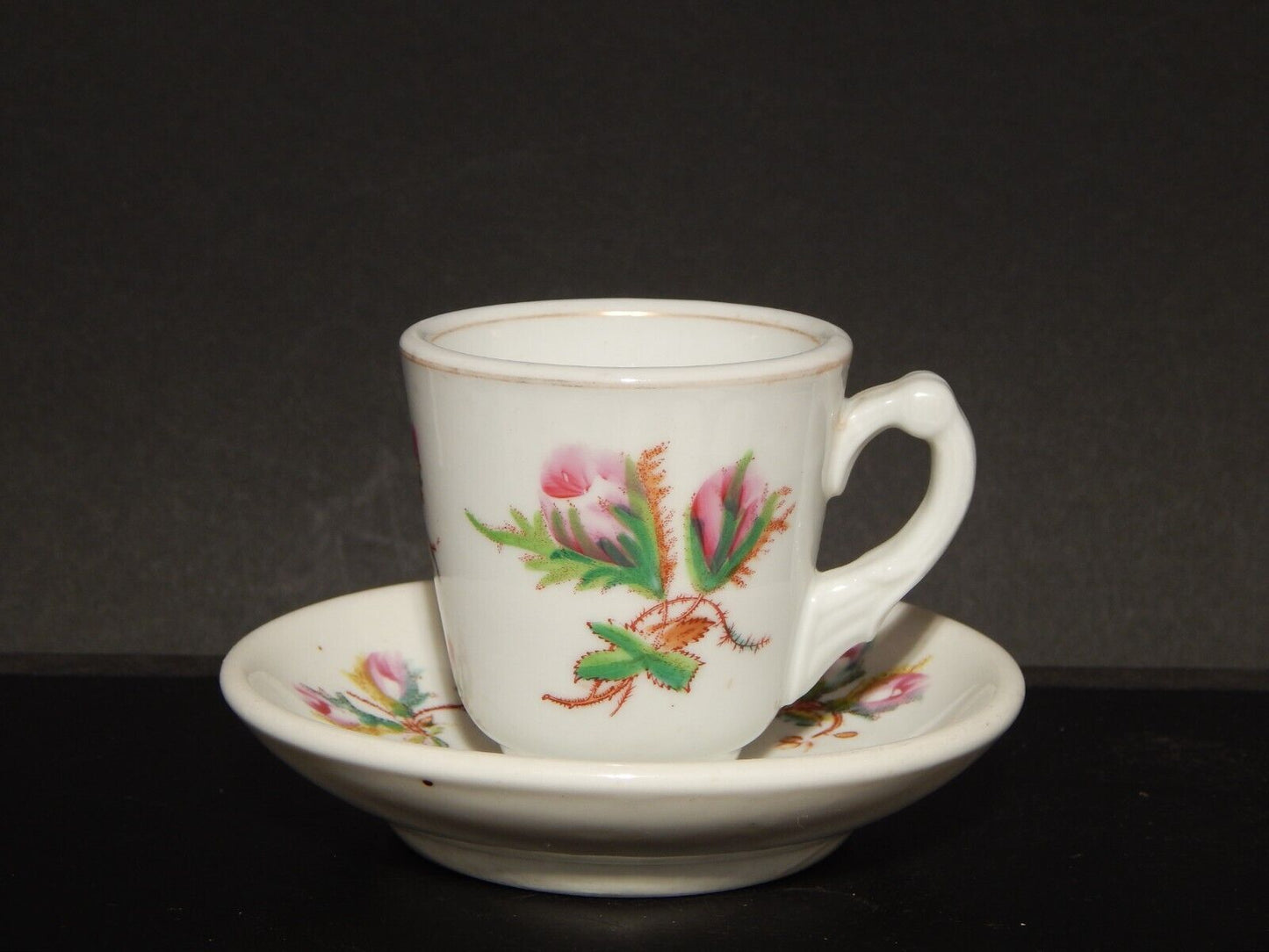 ANTICA TAZZA METÀ 800 CERAMICA RICHARD MILANO COLLEZIONE ROSA CANINA DIPINTA