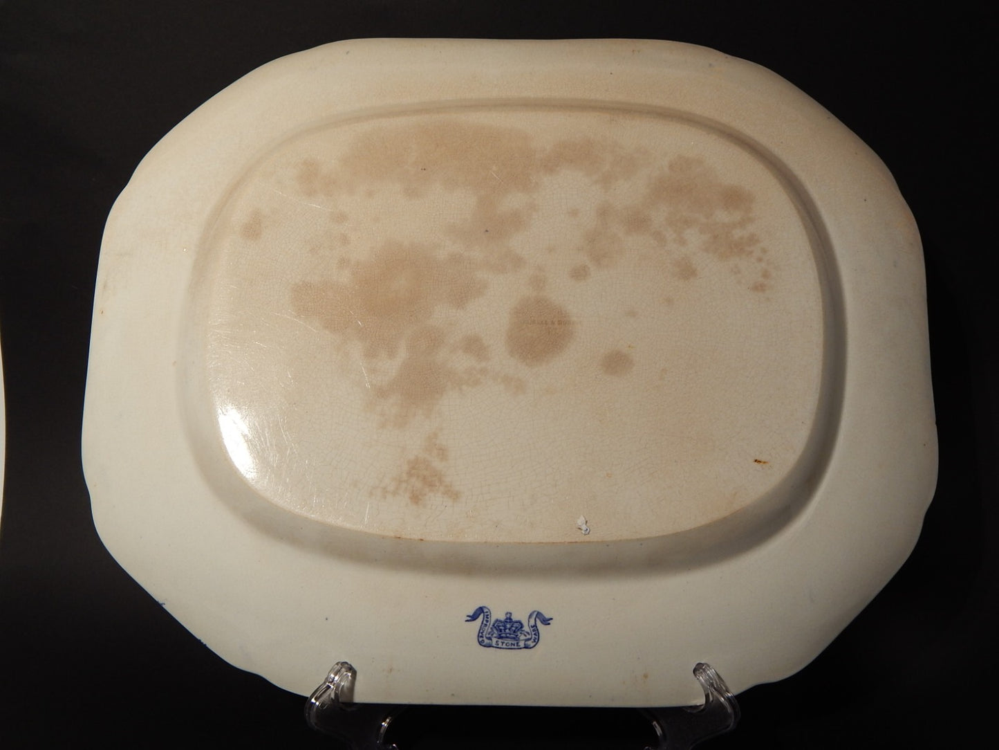 ANTICO VASSOIO CERAMICA TRANSFERWARE WILLOW BLU META' 800 IMPROVED STONE WARE