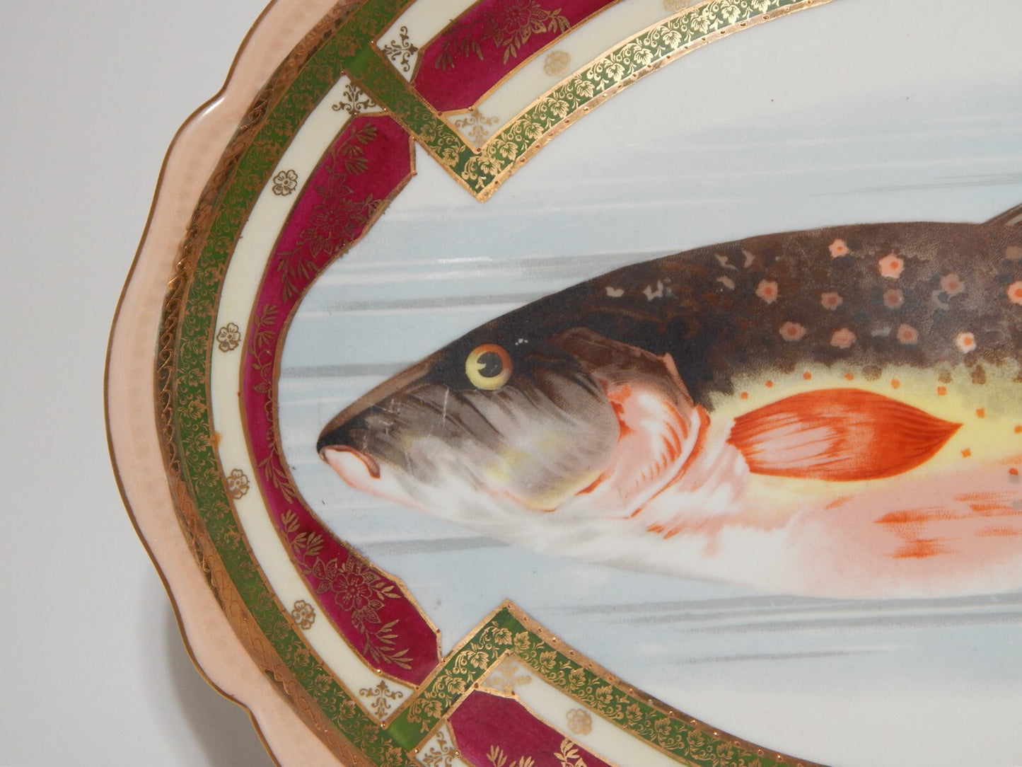 ANTICO IMPORTANTE VASSOIO OVALE PESCE STILE PORCELLANA IMPERIALE VIENNA AUSTRIA