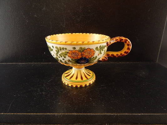 ANTICA TAZZA MAIOLICA CERAMICA POLICROMA FANTECHI ANSA A SERPE PRIMO 900 #8933