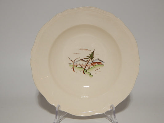 ANTICO PIATTO FONDO CERAMICA S.C.I. LAVENO ANDLOVIZ PAESAGGIO DIPINTO A MANO