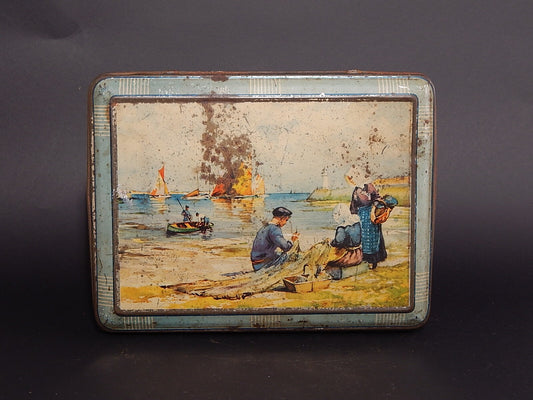 ANTICA RARA SCATOLA LATTA PUBBLICITARIA FLAN MARQUISE TOULON PARIS ANNI 30