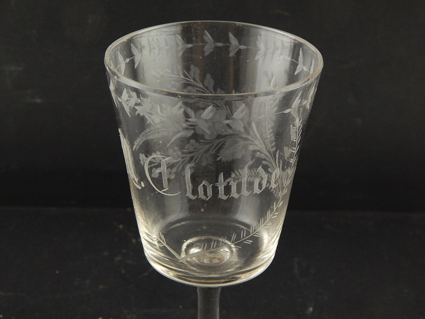 ANTICO 1800 COLLEZIONE CALICE CRISTALLO INCISO ALL'ACIDO M. CLOTILDE