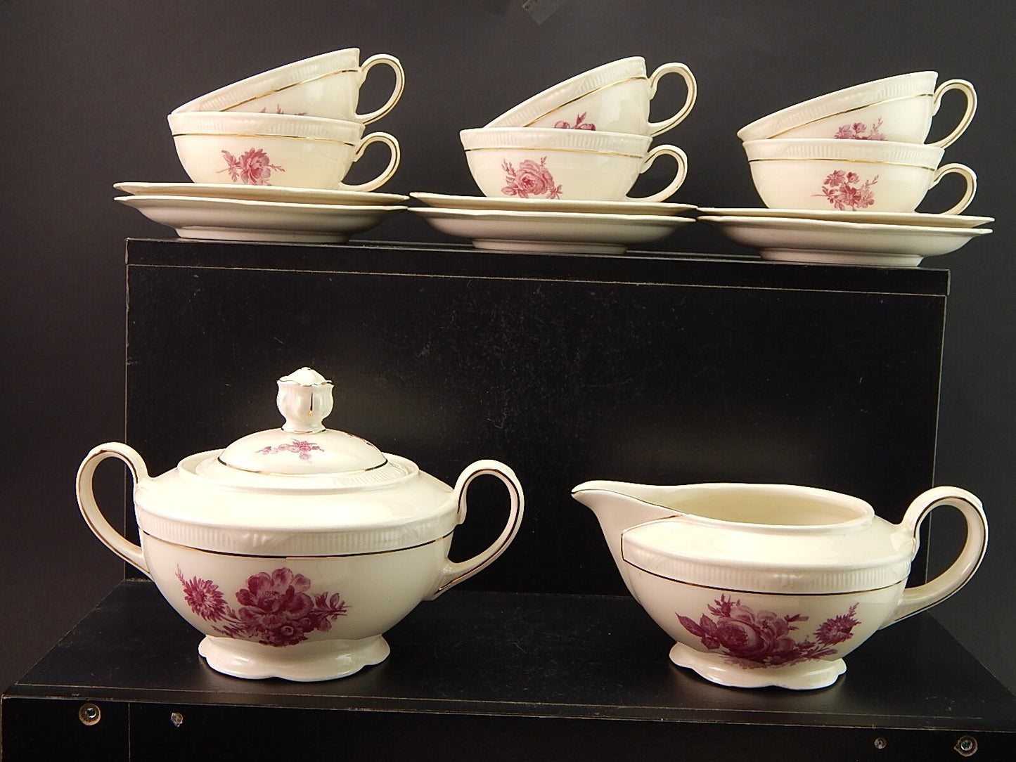 PREZIOSO ANTICO SERVIZIO TE' PORCELLANA ZEH SCHERZER BAVARIA DECORO ROSA FUCSIA