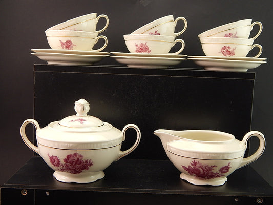 PREZIOSO ANTICO SERVIZIO TE' PORCELLANA ZEH SCHERZER BAVARIA DECORO ROSA FUCSIA