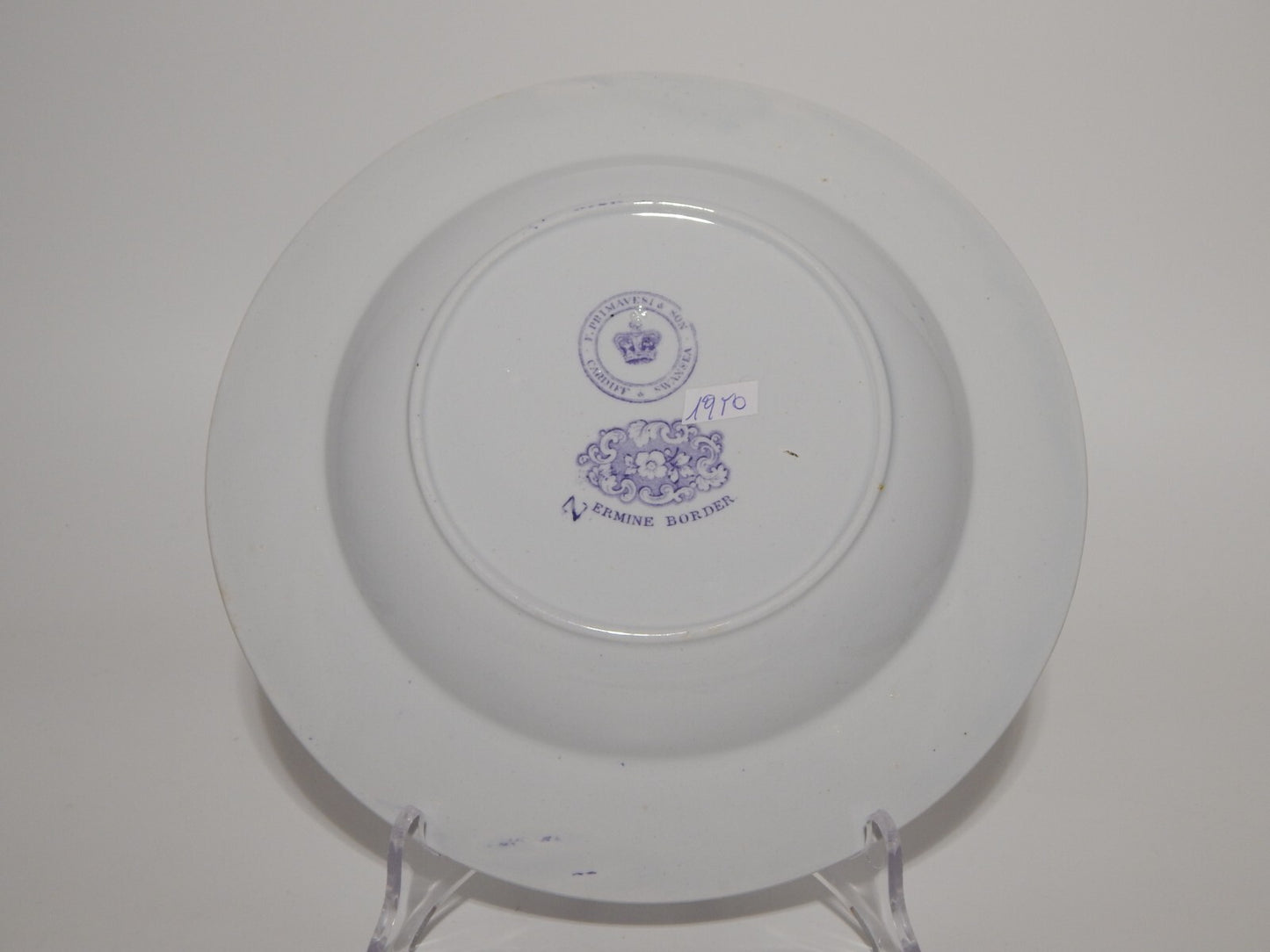 ANTICO SET 18 PIATTI CERAMICA STAFFORDSHIRE PRIMAVESI 1860 ERMINE BORDER VIOLA