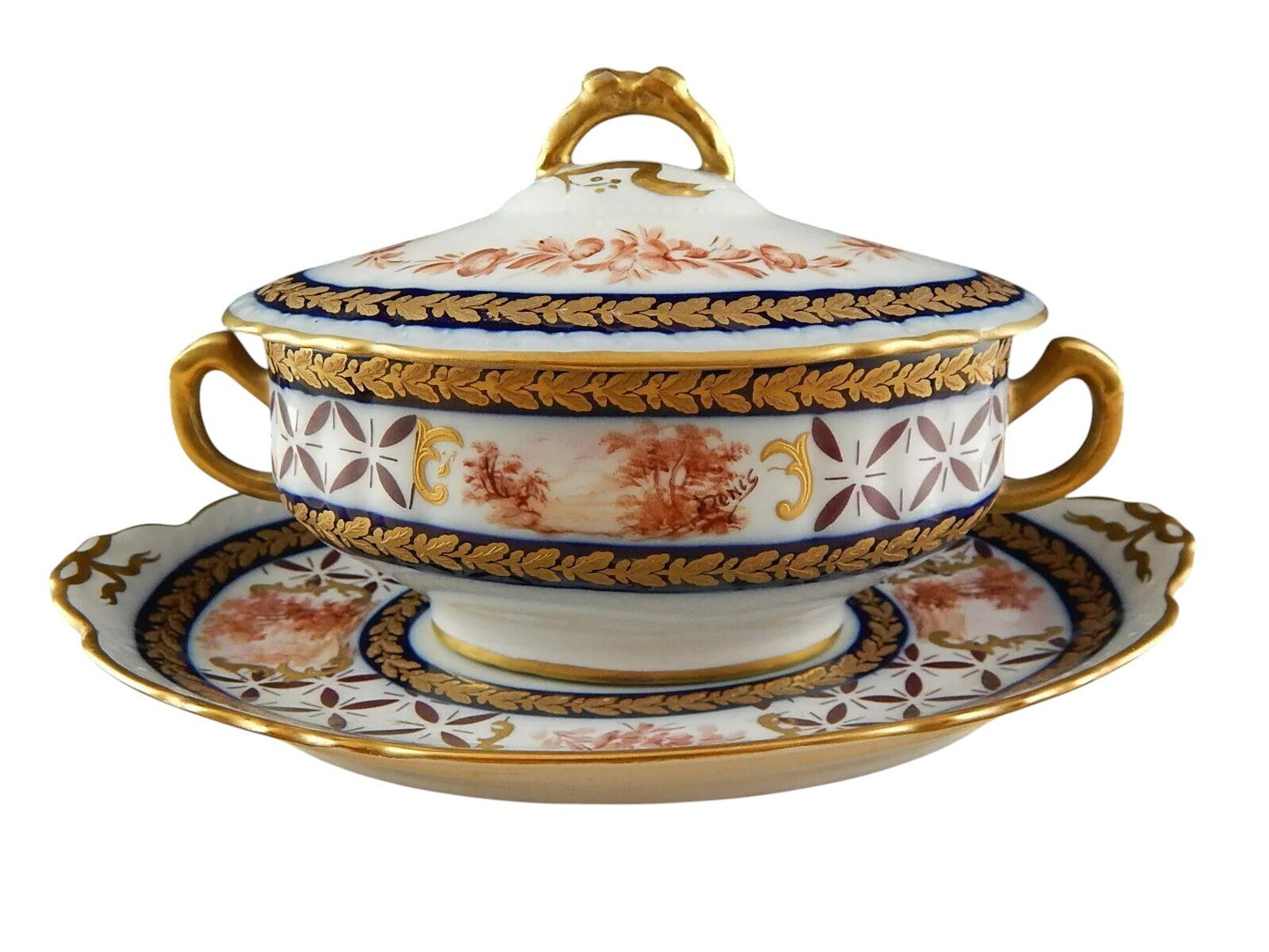 ANTICA 1922 SALSIERA PICCOLA ZUPPIERA PORCELLANA MARCHIO SEVRES DECORATORE DENIS