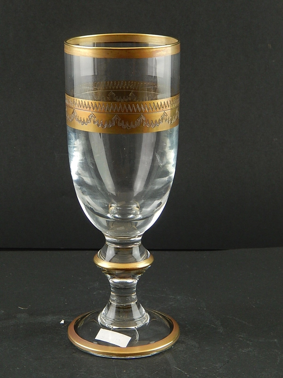 PREZIOSO STILE IMPERO BICCHIERE CALICE FLUTE VETRO SOFFIATO MURANO VENEZIANO ORO