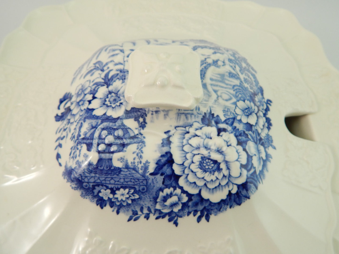 ANTICA RARISSIMA ZUPPIERA CERAMICA MYOTTS STAFFORDSHIRE ENGLAND BANFF BIANCO BLU