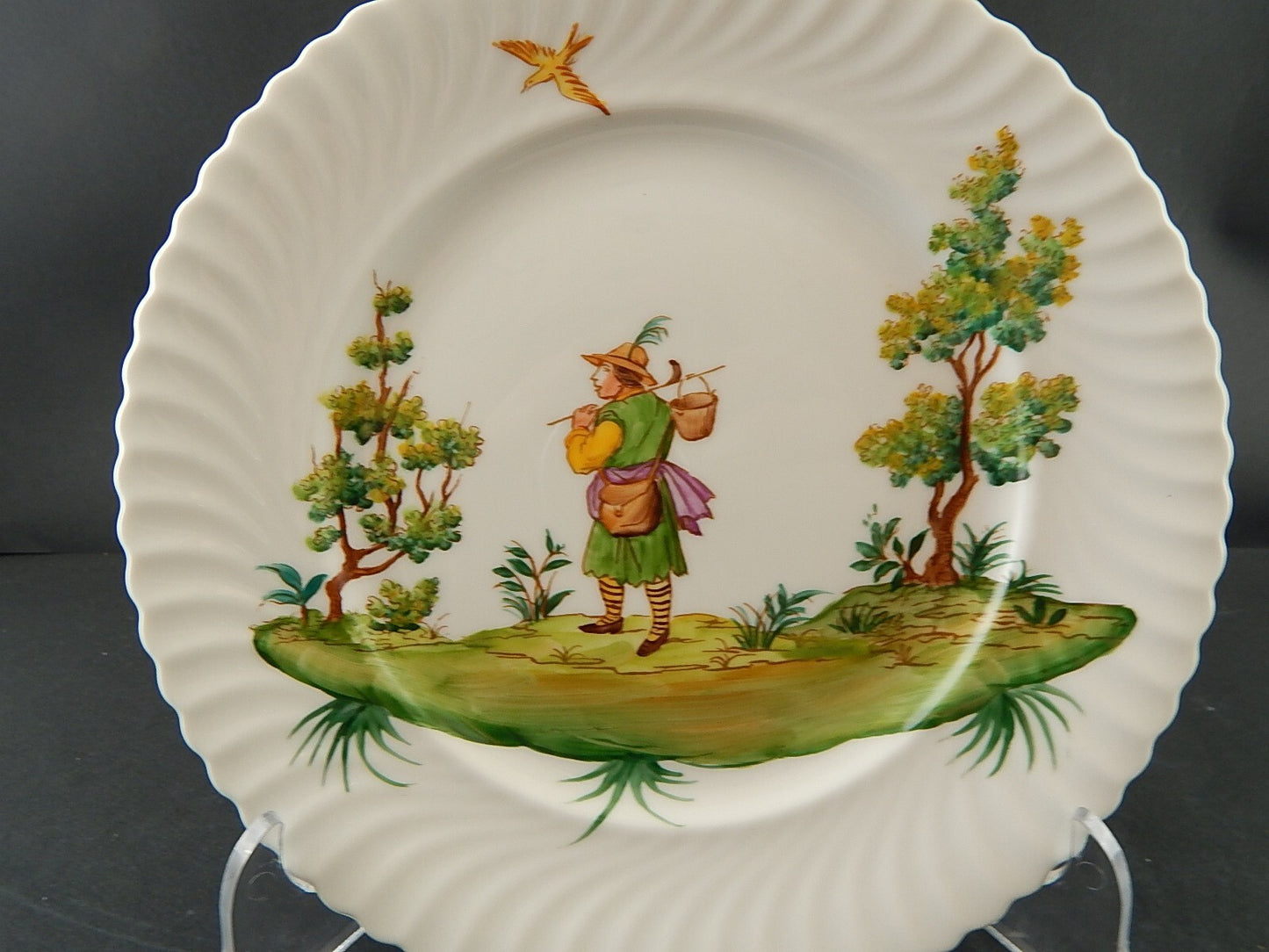 PIATTO PORCELLANA DIPINTO ARTE MORBELLI VECCHIO MILANO VITA POPOLARE VIANDANTE