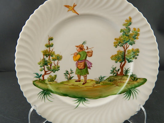 PIATTO PORCELLANA DIPINTO ARTE MORBELLI VECCHIO MILANO VITA POPOLARE VIANDANTE