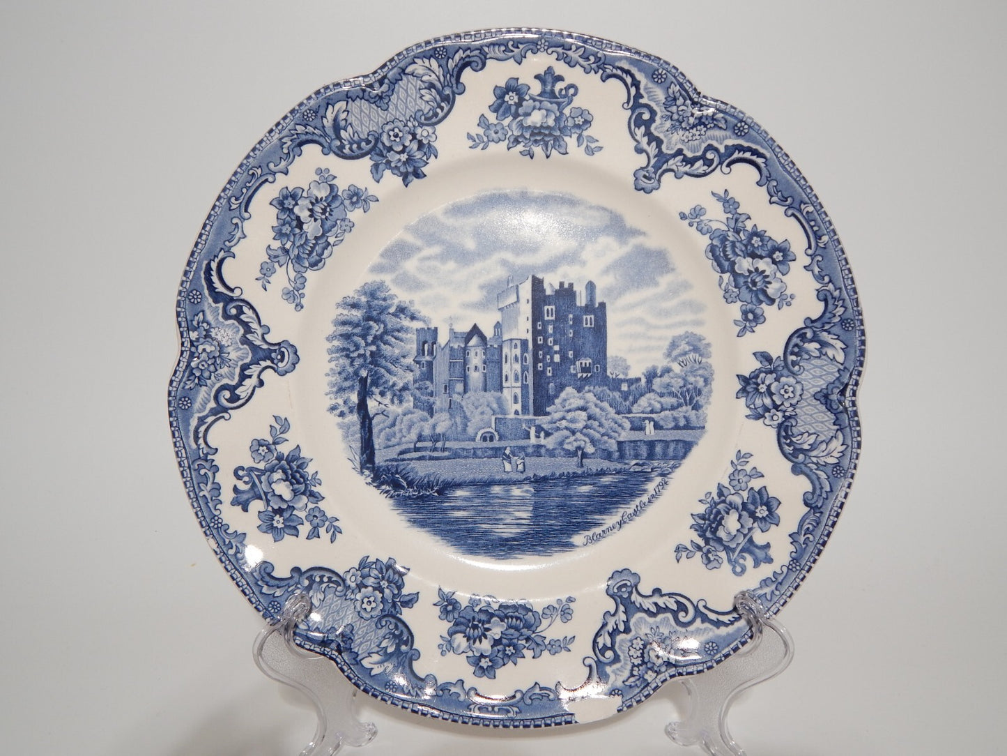 VINTAGE JOHNSON BROS OLD BRITAIN CASTLE BLU PIATTO PIANO PORCELLANA DIFETTO 1911