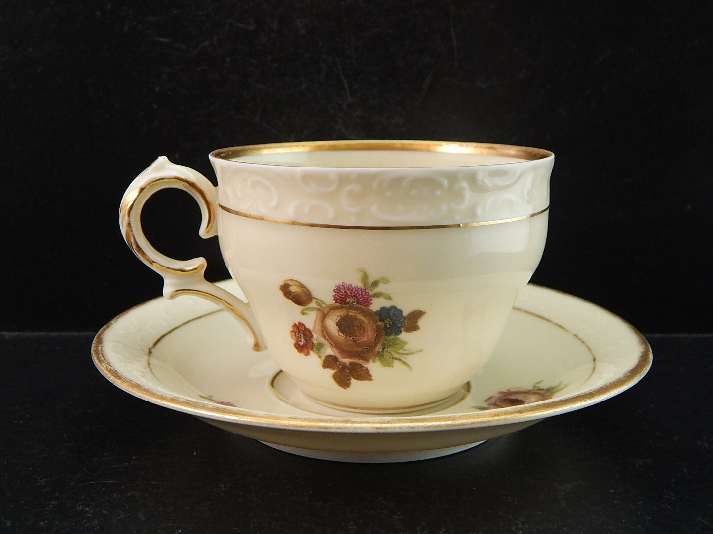 ANTICA TAZZA KPM COPENHAGEN PORCELLANA BOUQUET DI FIORI E ORO DEL 1924 #1205