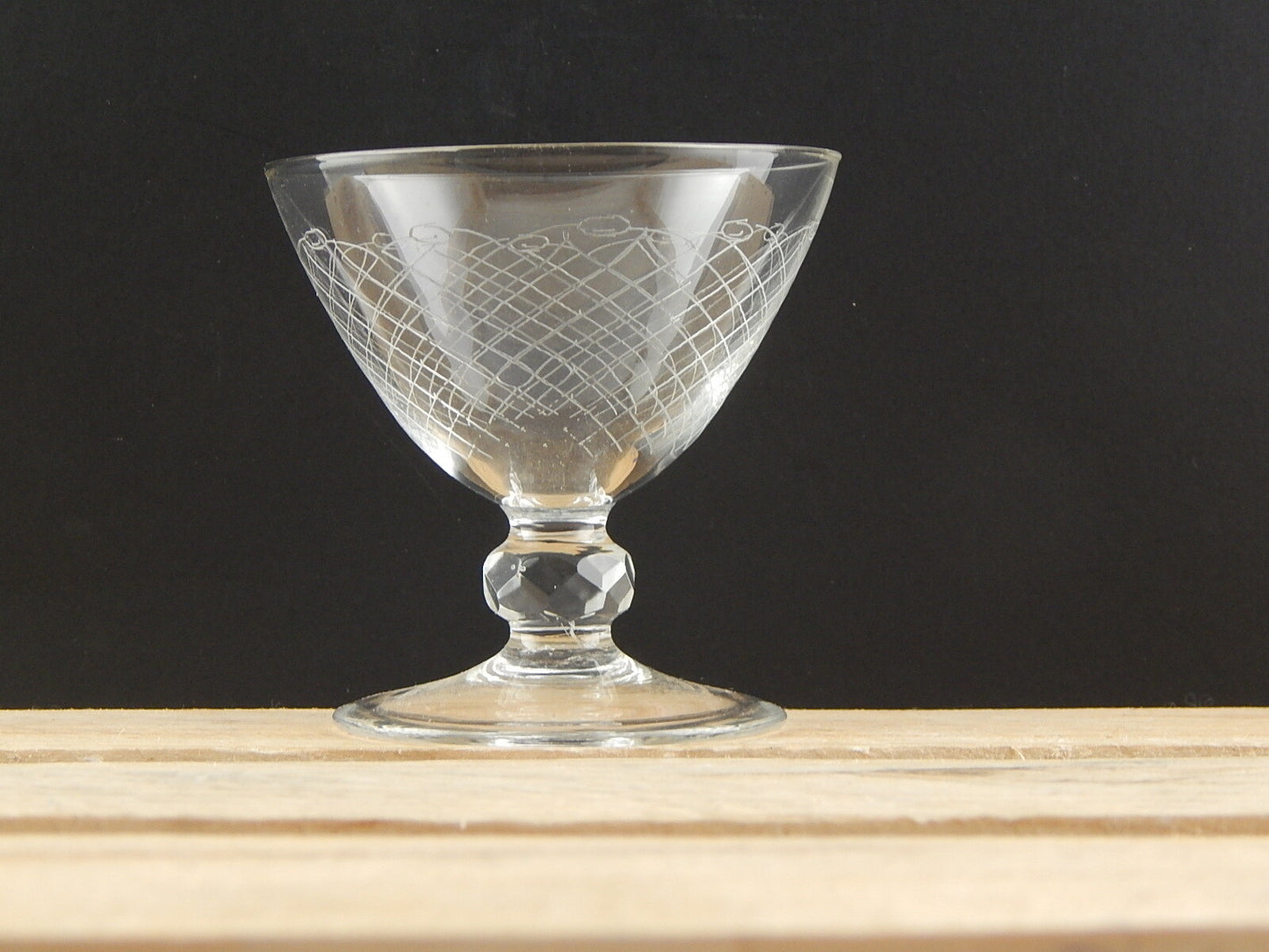 ANTICO BICCHIERE CALICE CRISTALLO INCISO PUNTA DIAMANTE ART DECO