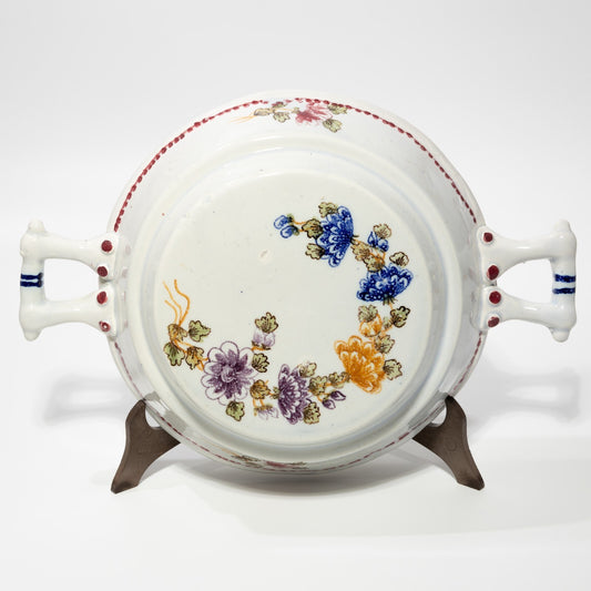 ANTICO RARISSIMO TEGAMINO CERAMICA MAIOLICA SMALTATA DECORO FLOREALE DIPINTO