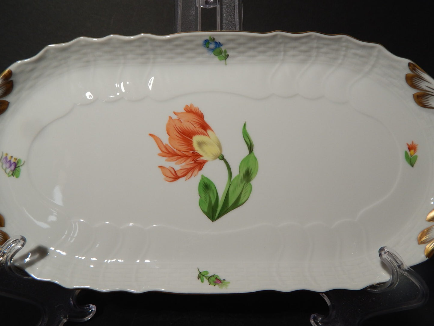 PREZIOSO ELEGANTE PORCELLANA HEREND VASSOIO RETTANGOLARE SANDWICH PETIT BOUQUET